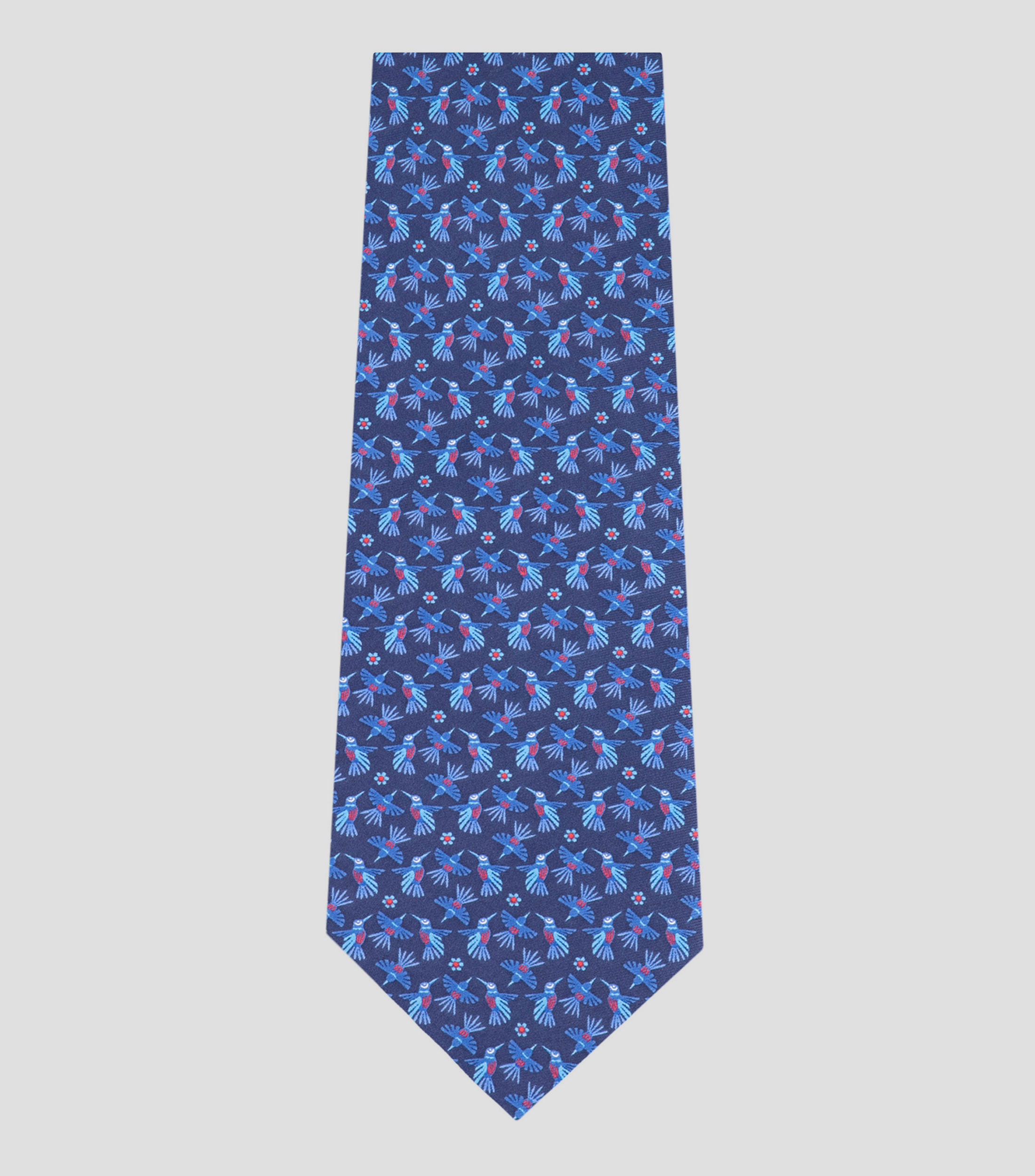 Corbata ancha azul con colibrí